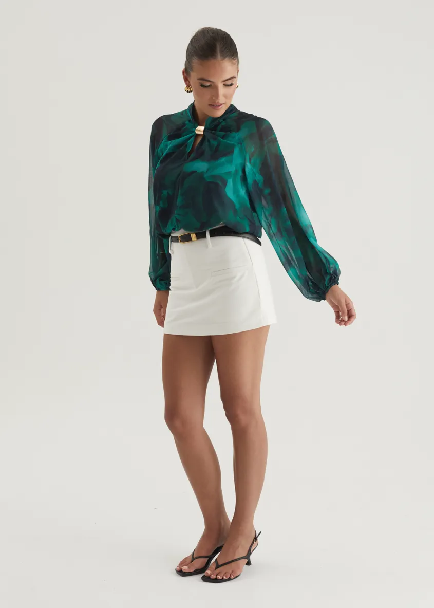 Magnolia Blouse - Emerald Watercolour