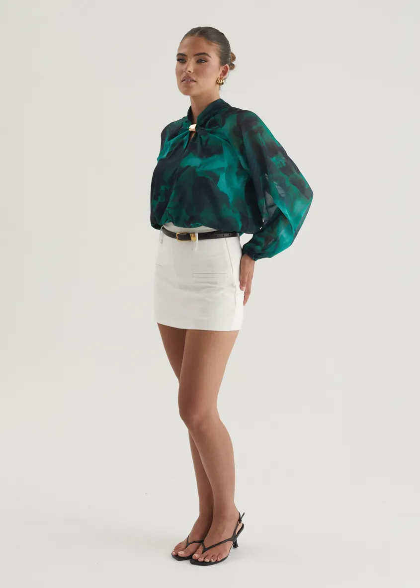 Magnolia Blouse - Emerald Watercolour