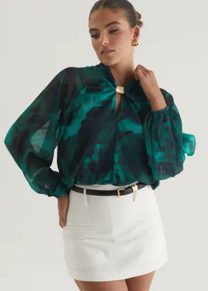 Magnolia Blouse - Emerald Watercolour