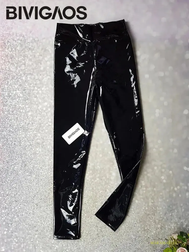 Maramalive™ Vibrant Mirror Leather Leggings - Reflective Shiny Stretch Tighten Luxurious PU Pants