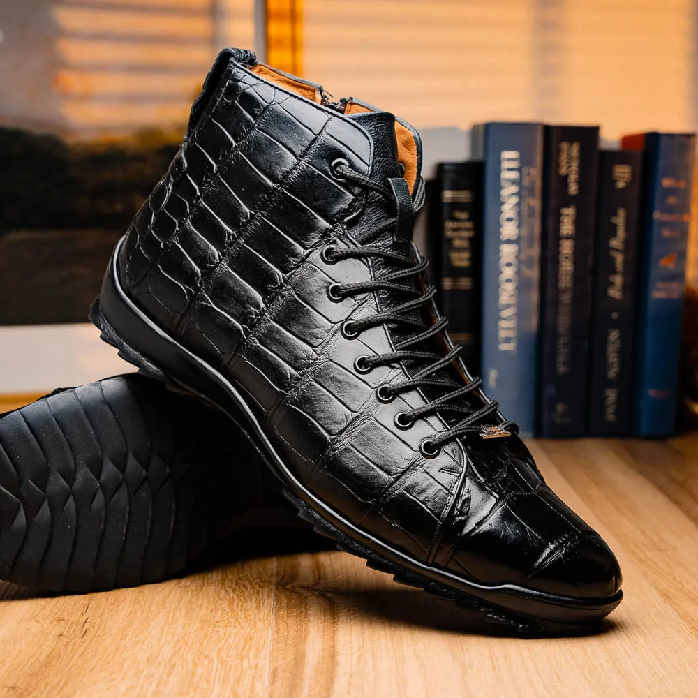 Marco Di Milano Hermond Black Alligator High-Top Sneakers