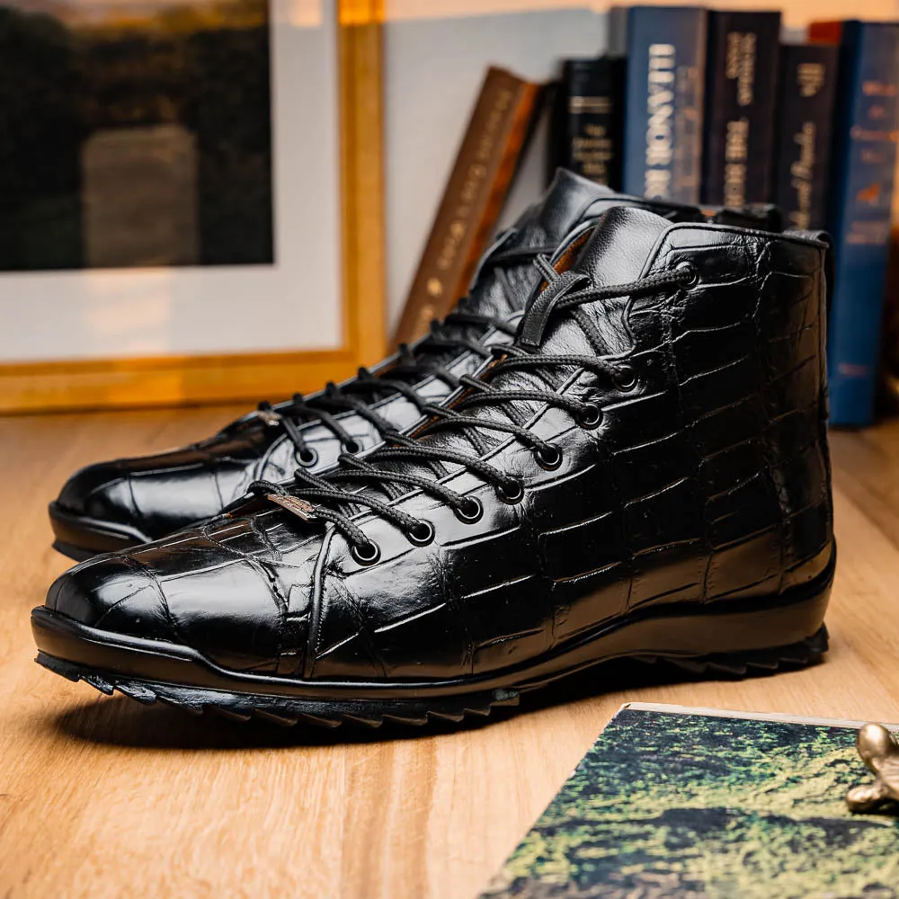 Marco Di Milano Hermond Black Alligator High-Top Sneakers