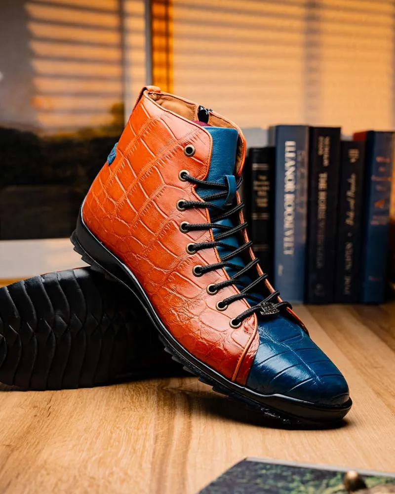 Marco Di Milano Hermond Blue Jean/Honey Alligator Derby Shoes
