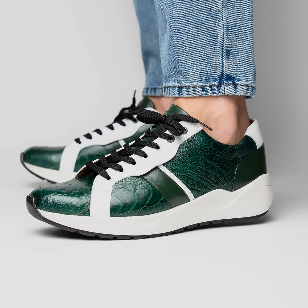 Marco Di Milano Lyon in Green / White Ostrich & Calfskin Sneakers