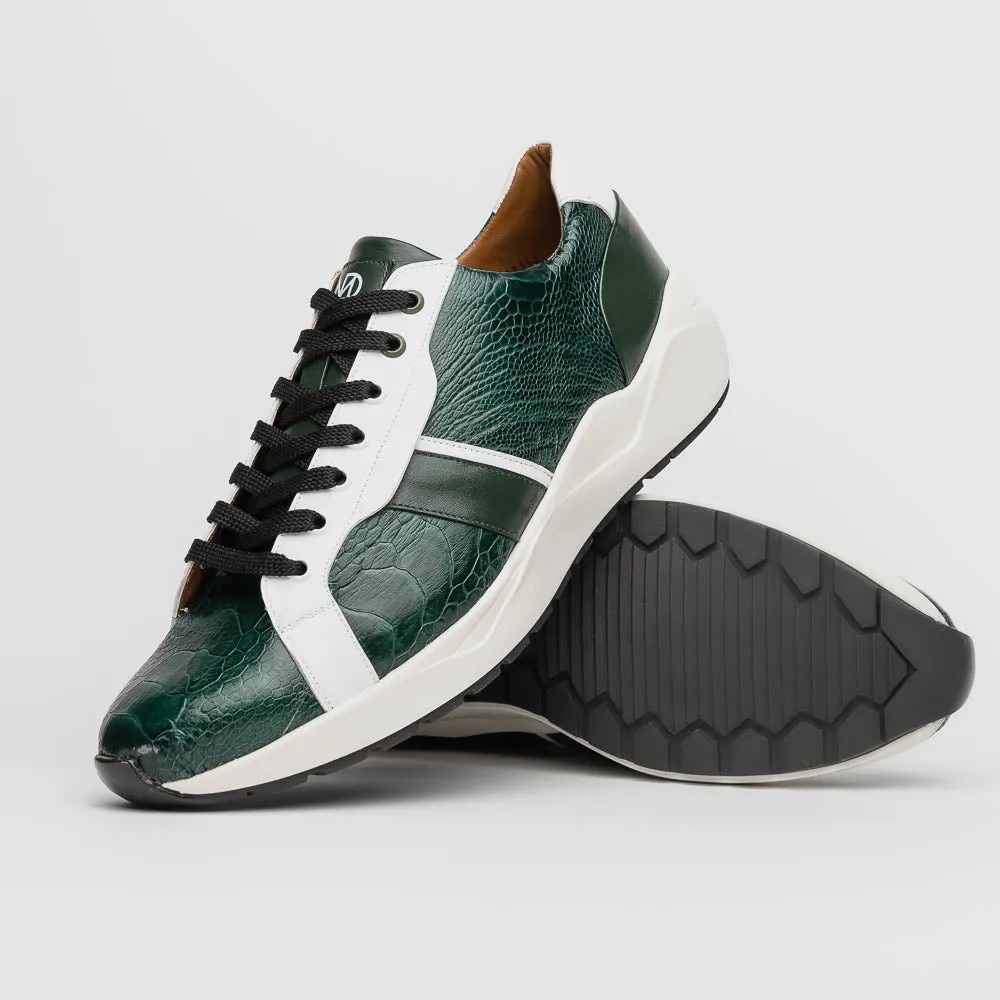 Marco Di Milano Lyon in Green / White Ostrich & Calfskin Sneakers