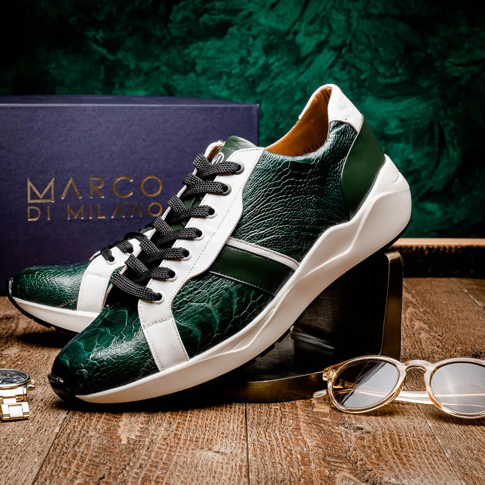 Marco Di Milano Lyon in Green / White Ostrich & Calfskin Sneakers