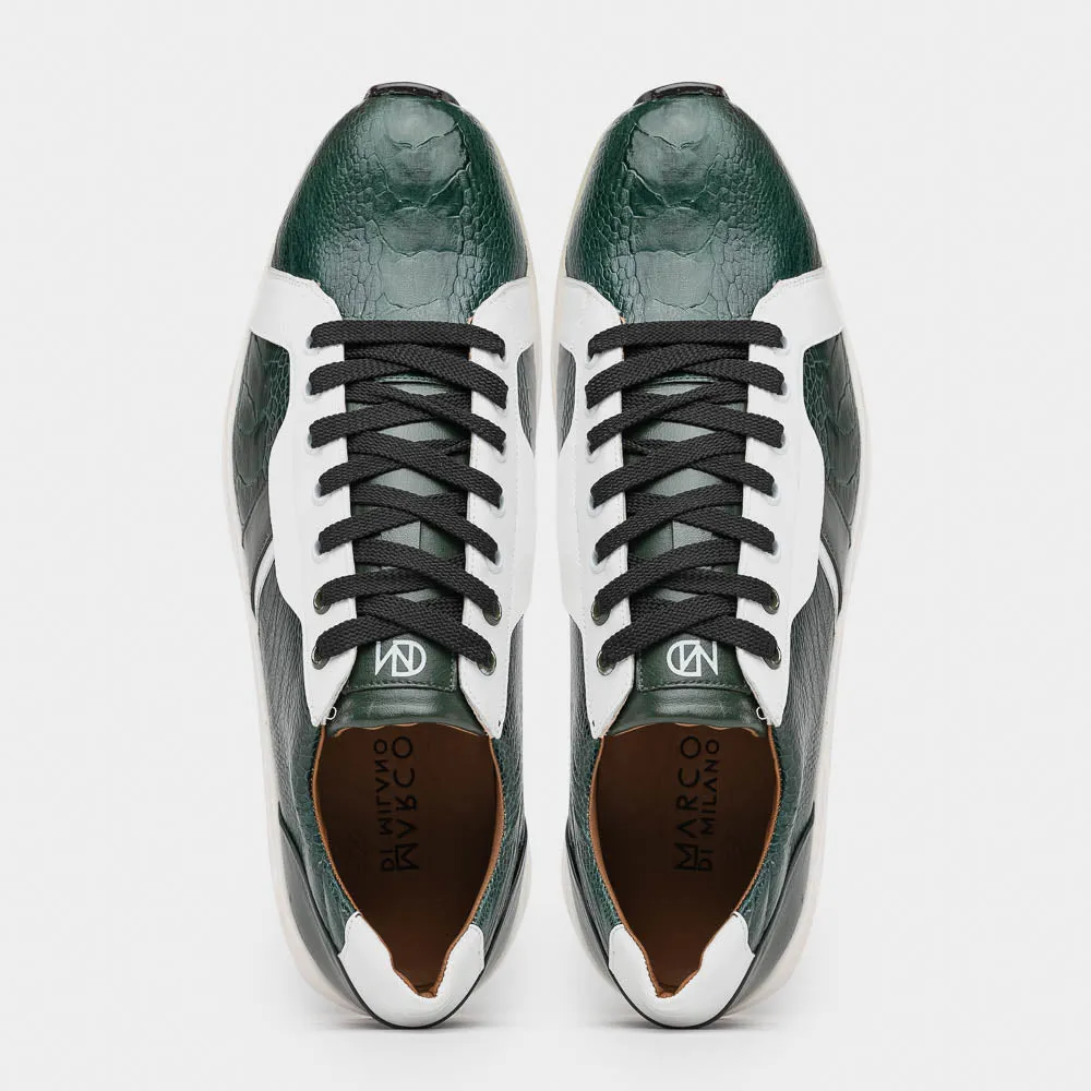 Marco Di Milano Lyon in Green / White Ostrich & Calfskin Sneakers