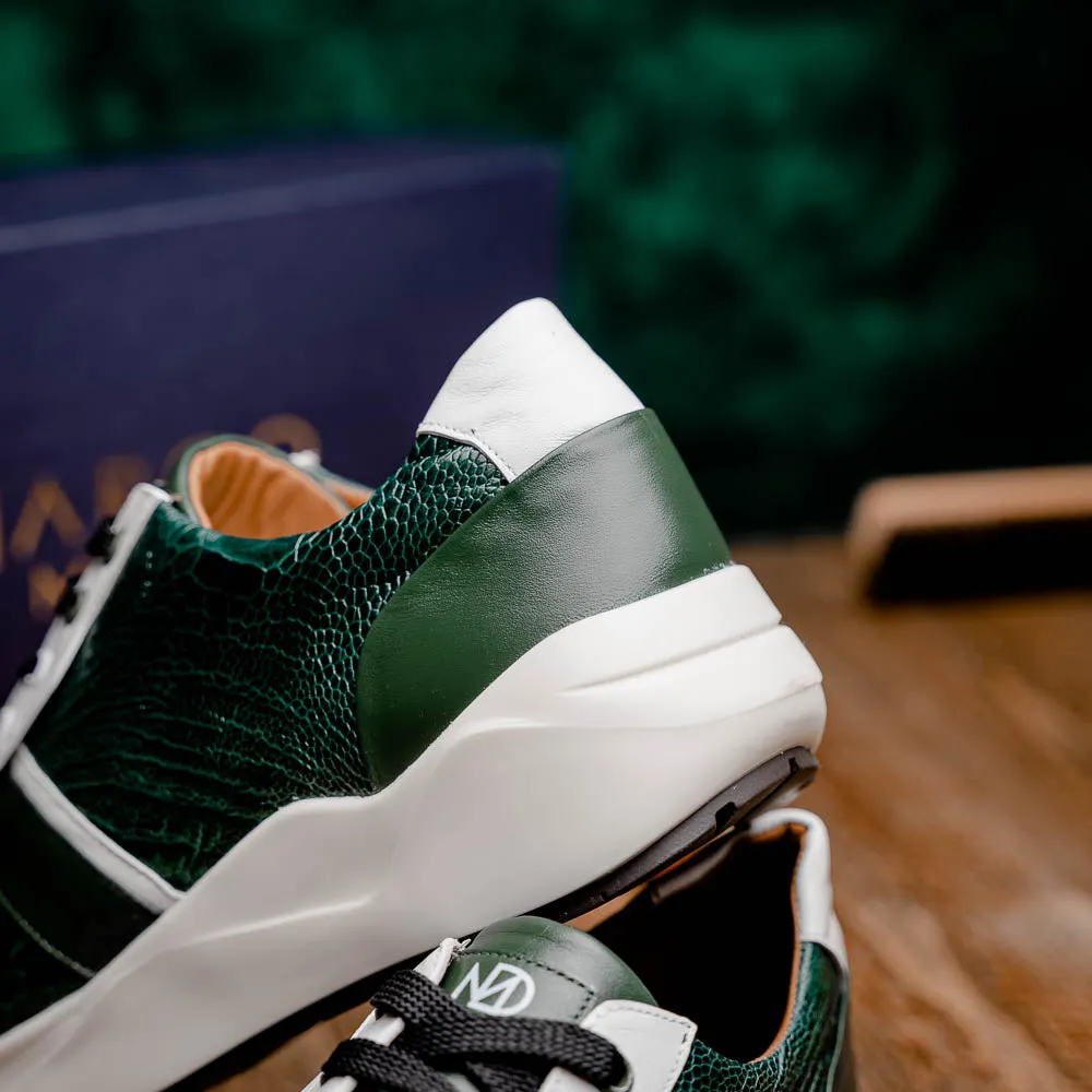 Marco Di Milano Lyon in Green / White Ostrich & Calfskin Sneakers