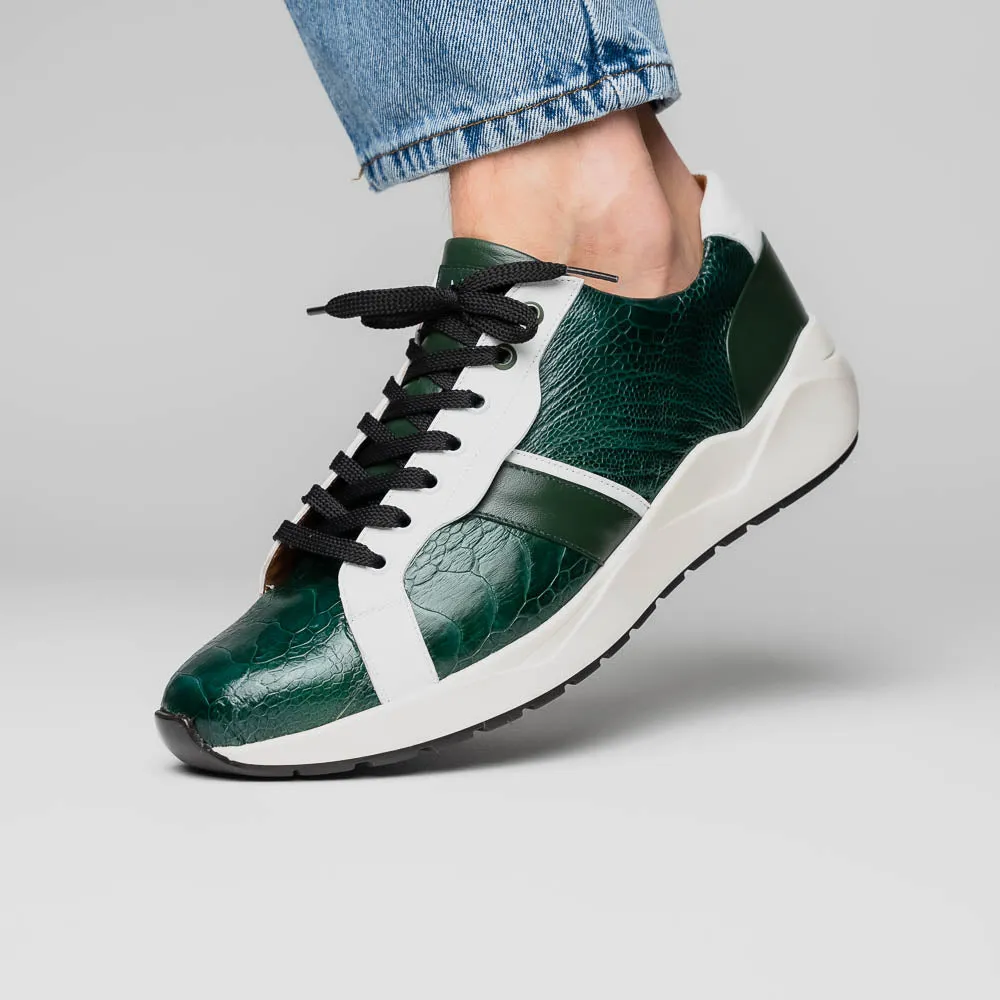 Marco Di Milano Lyon in Green / White Ostrich & Calfskin Sneakers