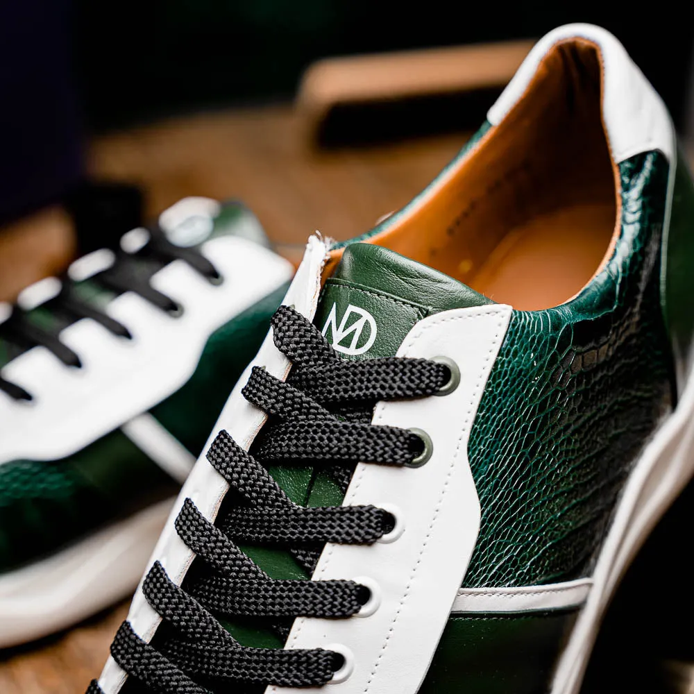 Marco Di Milano Lyon in Green / White Ostrich & Calfskin Sneakers