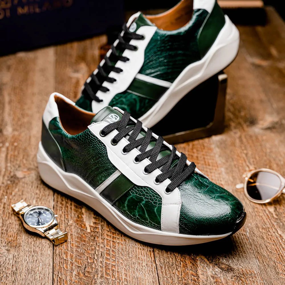 Marco Di Milano Lyon in Green / White Ostrich & Calfskin Sneakers