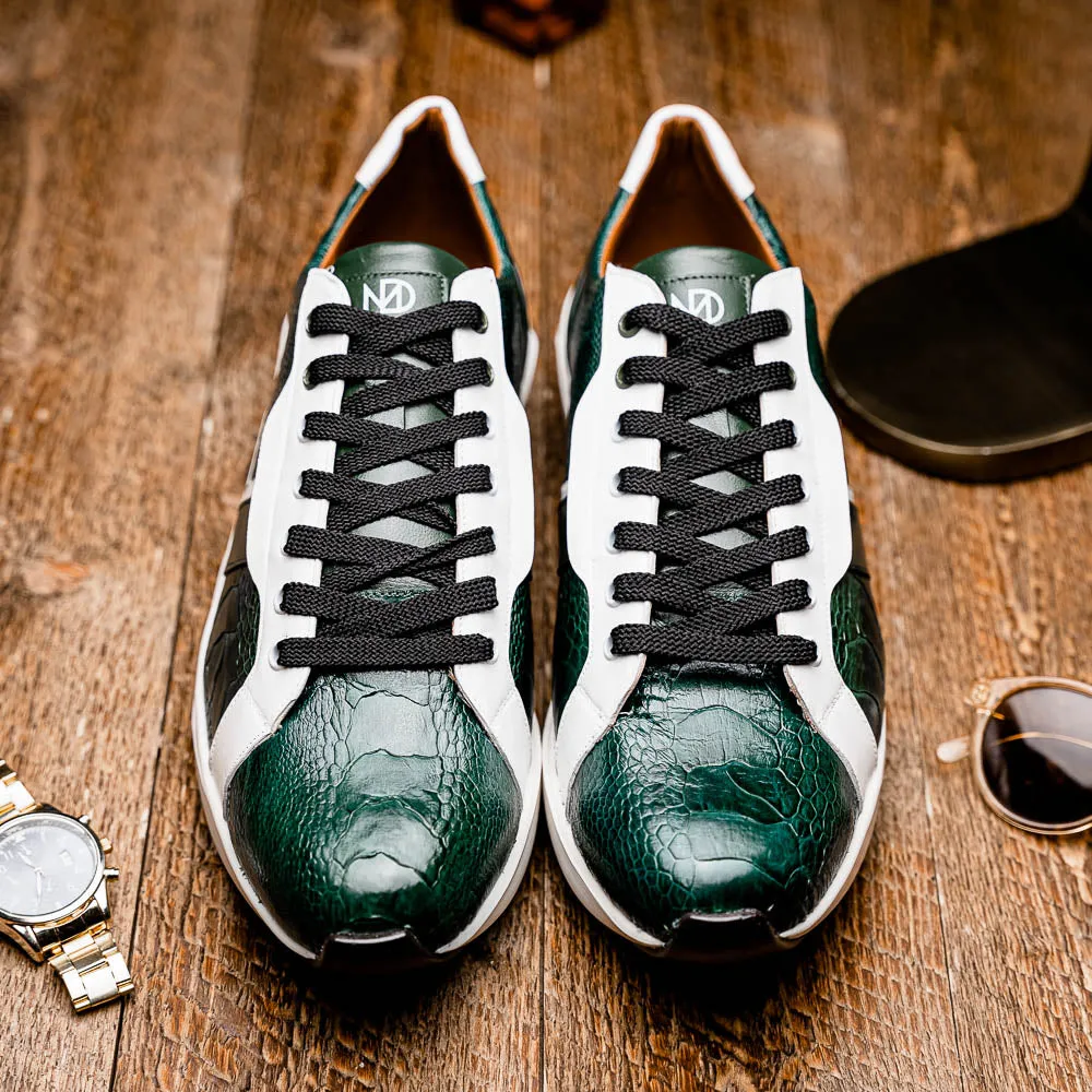 Marco Di Milano Lyon in Green / White Ostrich & Calfskin Sneakers