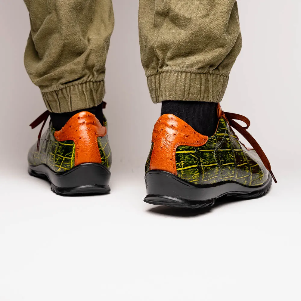 Marco Di Milano Saulo in Green / Cognac Alligator & Ostrich Sneakers