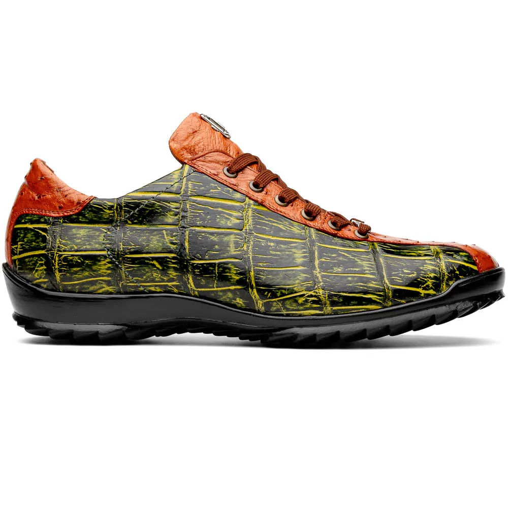 Marco Di Milano Saulo in Green / Cognac Alligator & Ostrich Sneakers