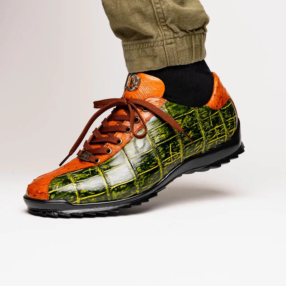 Marco Di Milano Saulo in Green / Cognac Alligator & Ostrich Sneakers