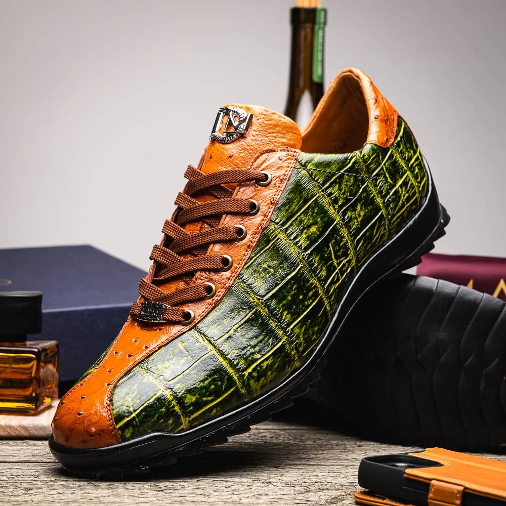 Marco Di Milano Saulo in Green / Cognac Alligator & Ostrich Sneakers