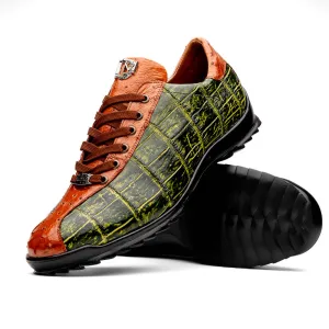 Marco Di Milano Saulo in Green / Cognac Alligator & Ostrich Sneakers