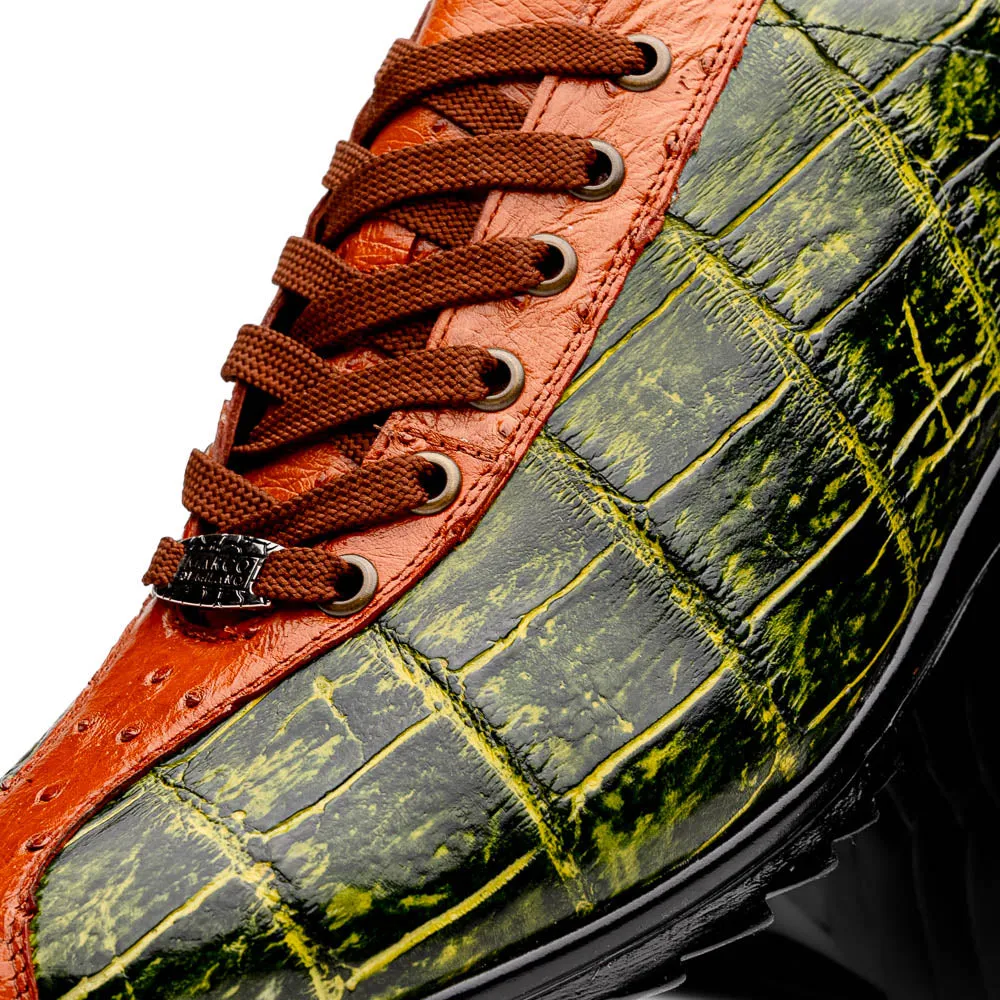 Marco Di Milano Saulo in Green / Cognac Alligator & Ostrich Sneakers