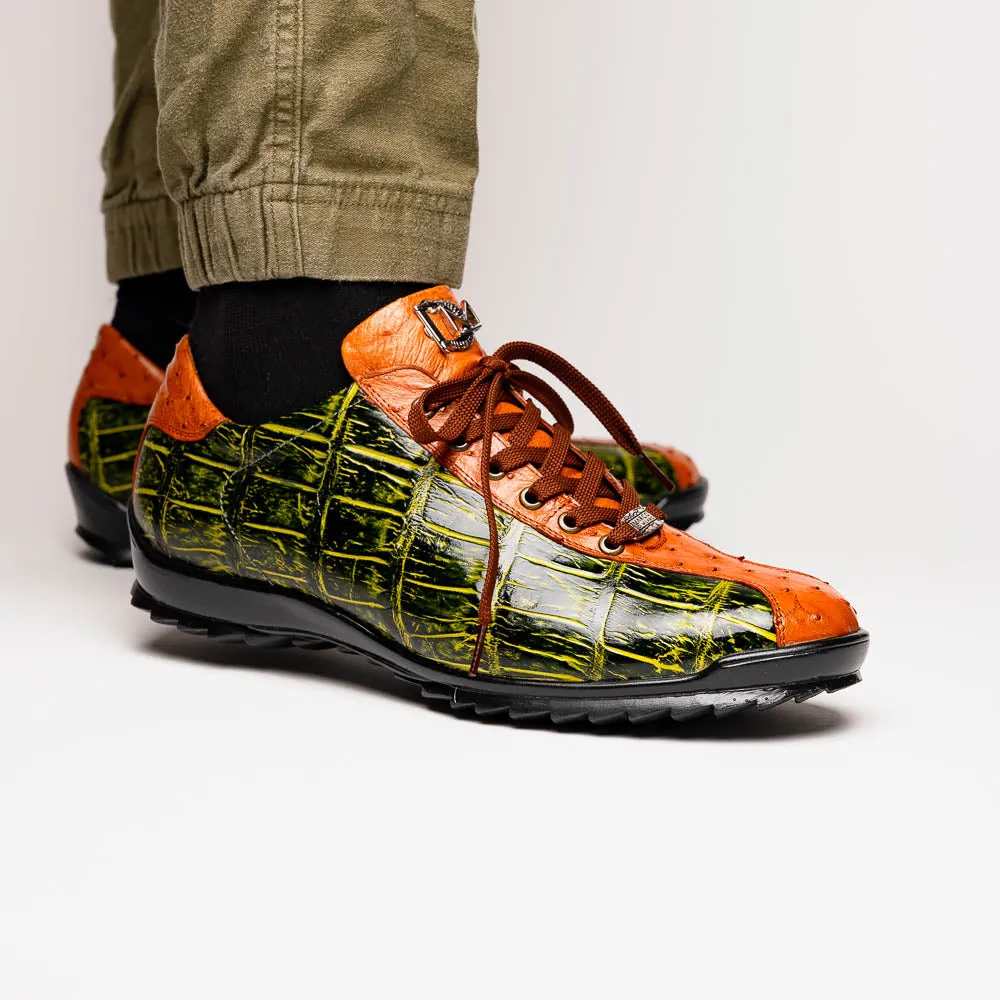 Marco Di Milano Saulo in Green / Cognac Alligator & Ostrich Sneakers