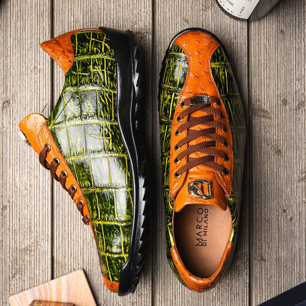 Marco Di Milano Saulo in Green / Cognac Alligator & Ostrich Sneakers