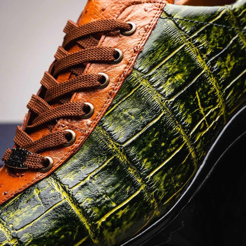 Marco Di Milano Saulo in Green / Cognac Alligator & Ostrich Sneakers