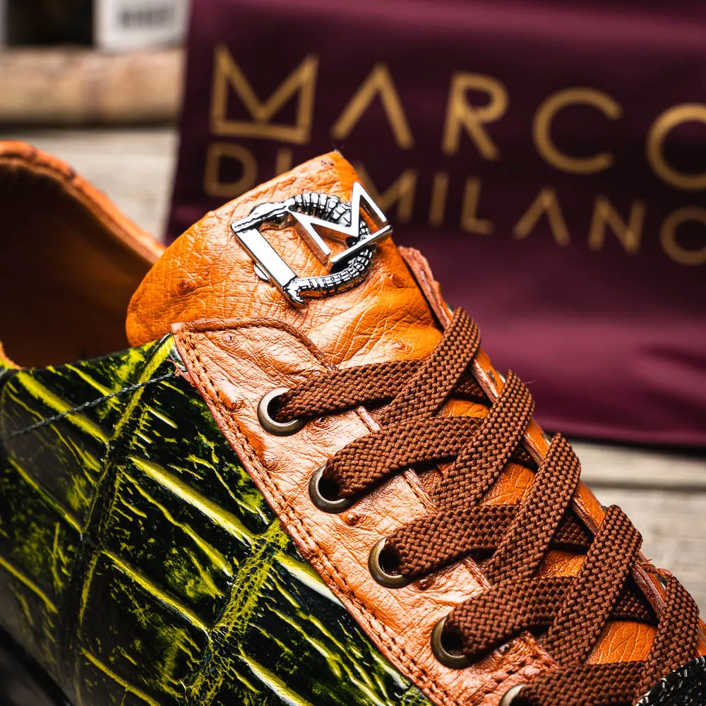Marco Di Milano Saulo in Green / Cognac Alligator & Ostrich Sneakers