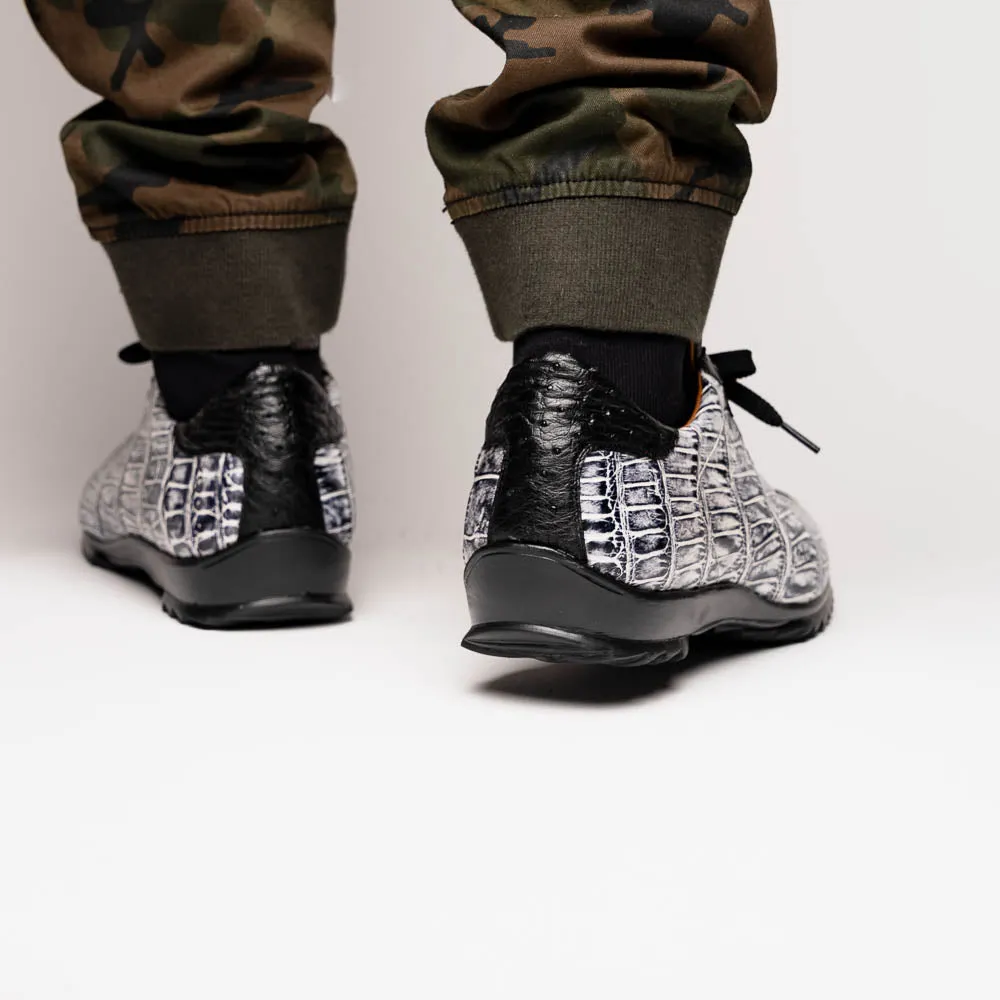 Marco Di Milano Saulo in Newspaper / Black Alligator & Ostrich Sneakers