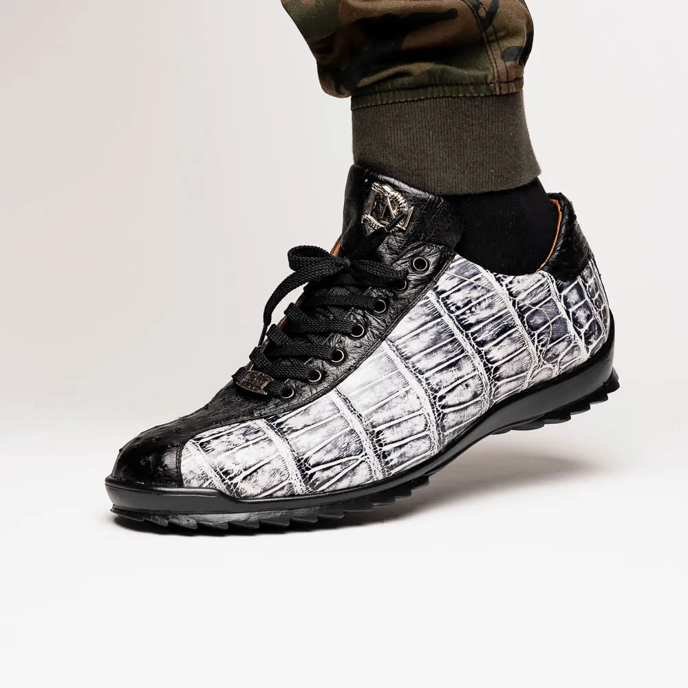 Marco Di Milano Saulo in Newspaper / Black Alligator & Ostrich Sneakers