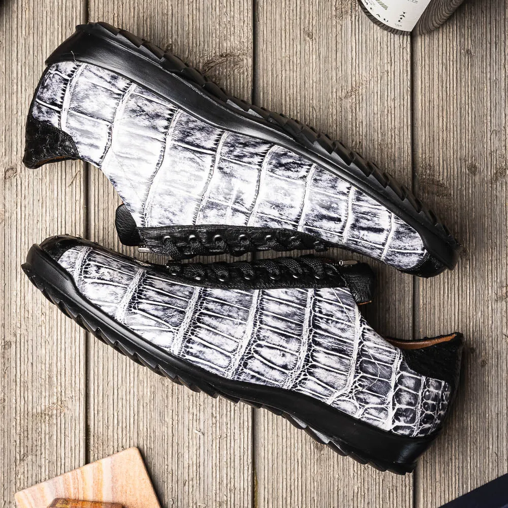 Marco Di Milano Saulo in Newspaper / Black Alligator & Ostrich Sneakers