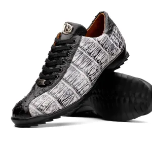 Marco Di Milano Saulo in Newspaper / Black Alligator & Ostrich Sneakers