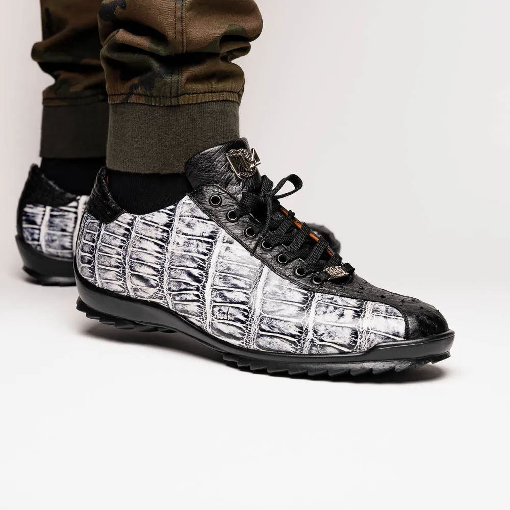 Marco Di Milano Saulo in Newspaper / Black Alligator & Ostrich Sneakers