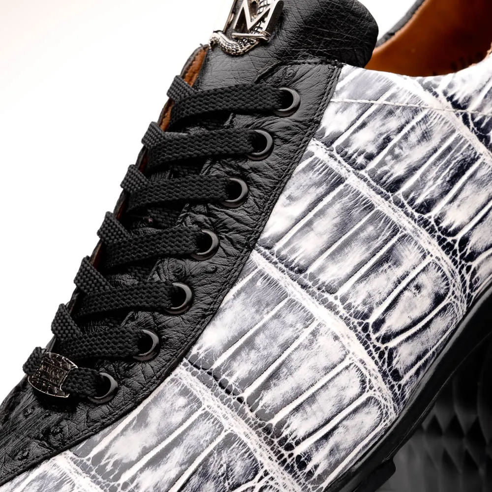 Marco Di Milano Saulo in Newspaper / Black Alligator & Ostrich Sneakers