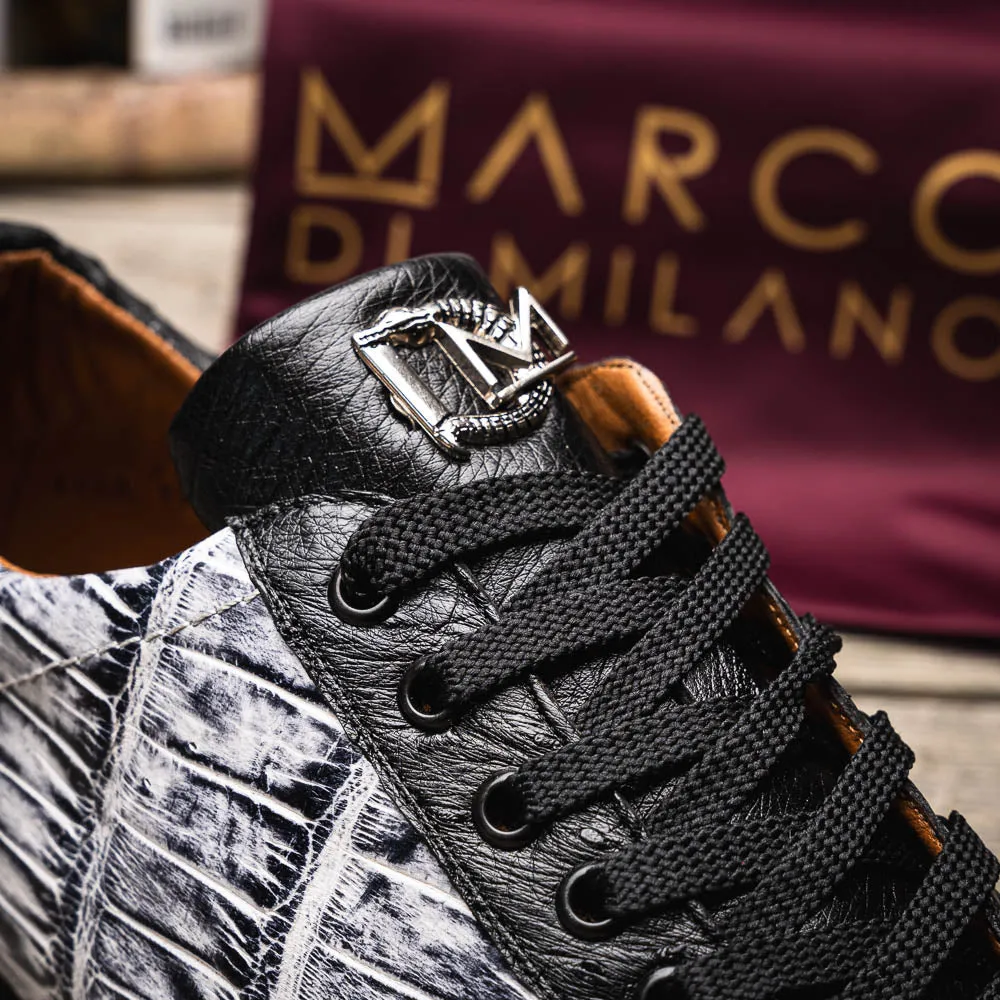 Marco Di Milano Saulo in Newspaper / Black Alligator & Ostrich Sneakers