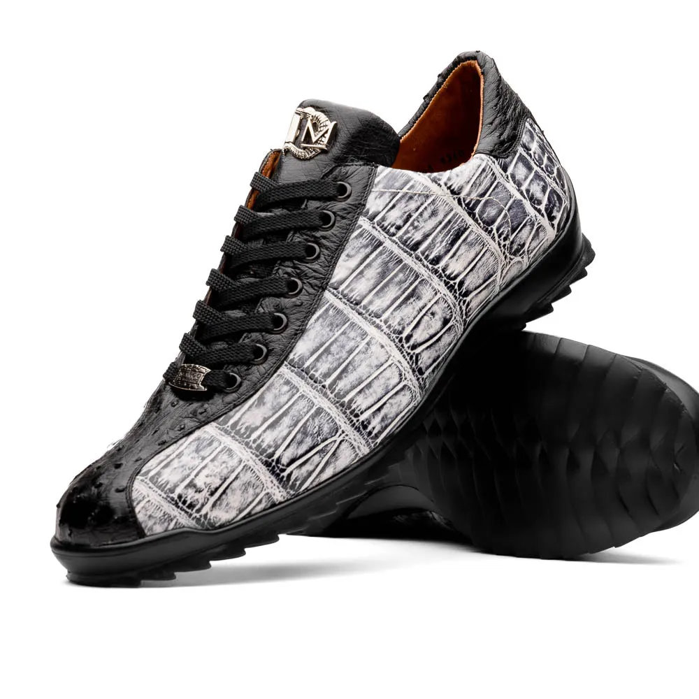 Marco Di Milano Saulo in Newspaper / Black Alligator & Ostrich Sneakers