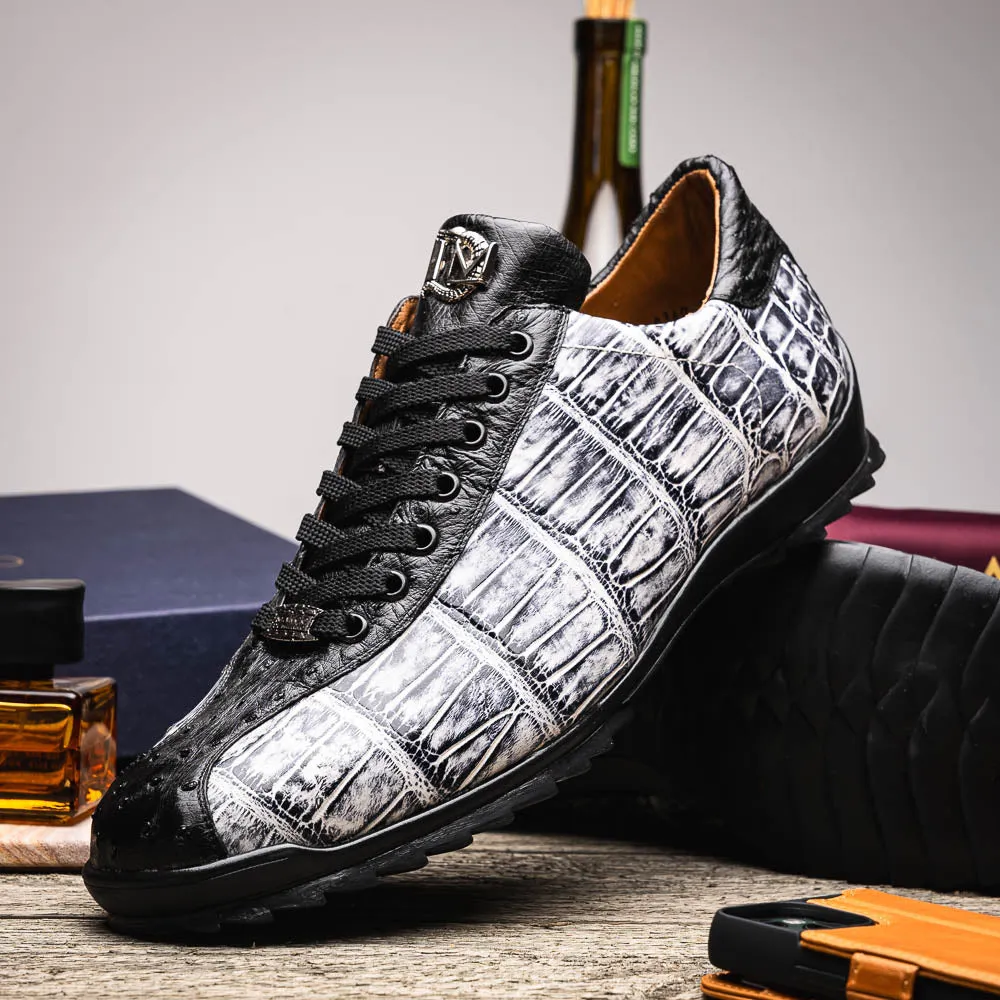 Marco Di Milano Saulo in Newspaper / Black Alligator & Ostrich Sneakers