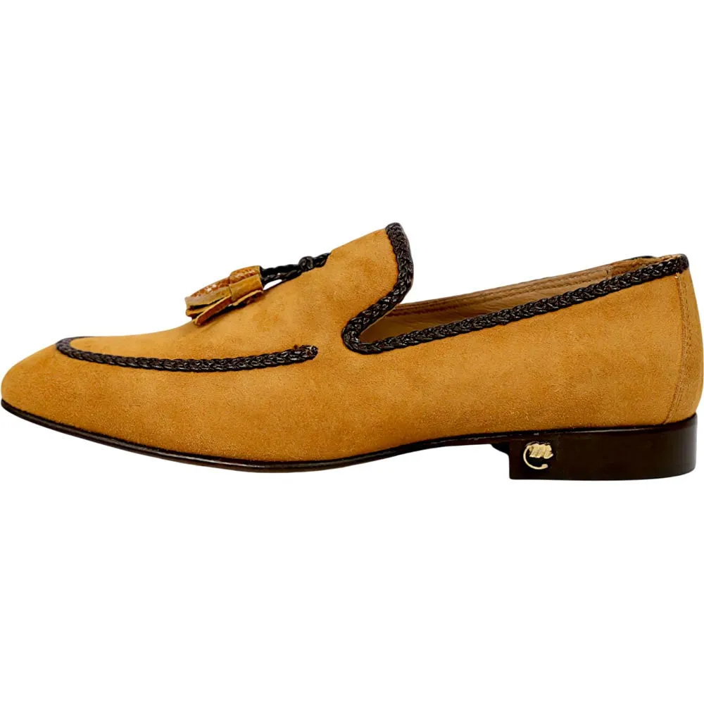 Mauri Chic Men's Toffee Exotic Ostrich / Suede Leather Tassels Slip-On Loafer