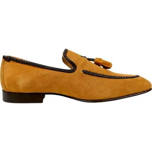 Mauri Chic Men's Toffee Exotic Ostrich / Suede Leather Tassels Slip-On Loafer