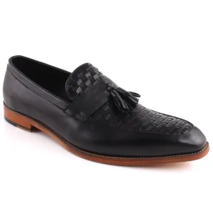Men “ERROL” Embossed Woven And Tassel Detailed Moc Toe Loafer Shoes