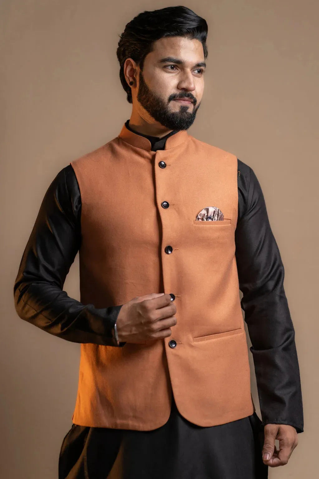 Men's Classic Vibrant Orange Nehru Jacket