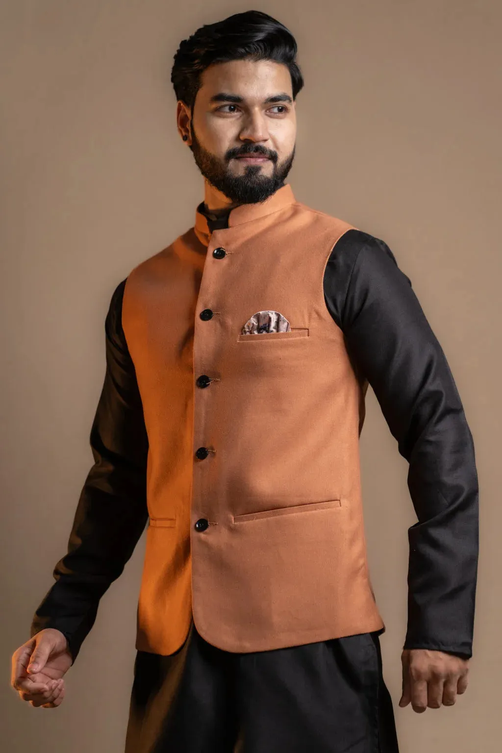 Men's Classic Vibrant Orange Nehru Jacket