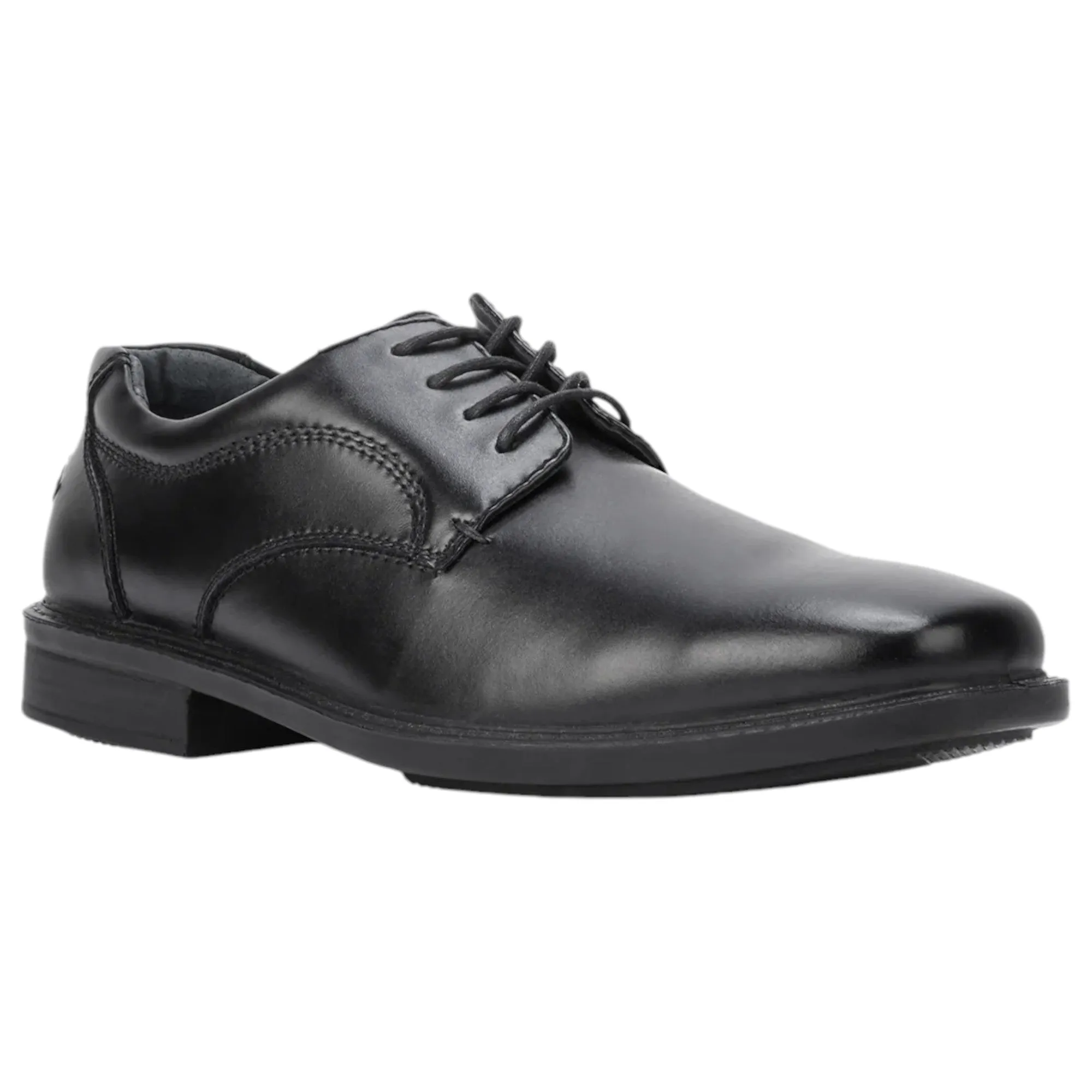 Mens Hush Puppies Heathcote Extra Wide Leather Work Black Lace Up Shoes