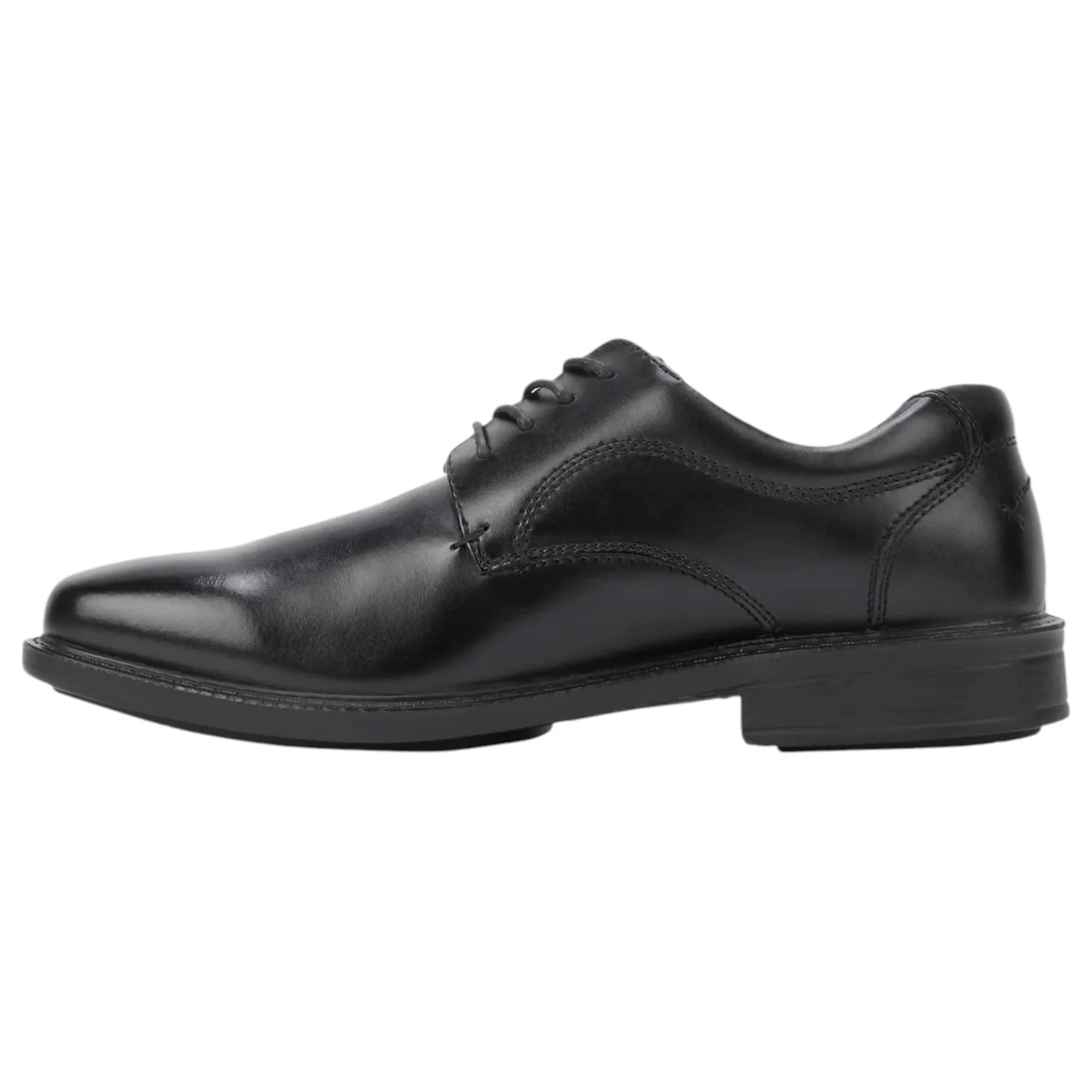 Mens Hush Puppies Heathcote Extra Wide Leather Work Black Lace Up Shoes