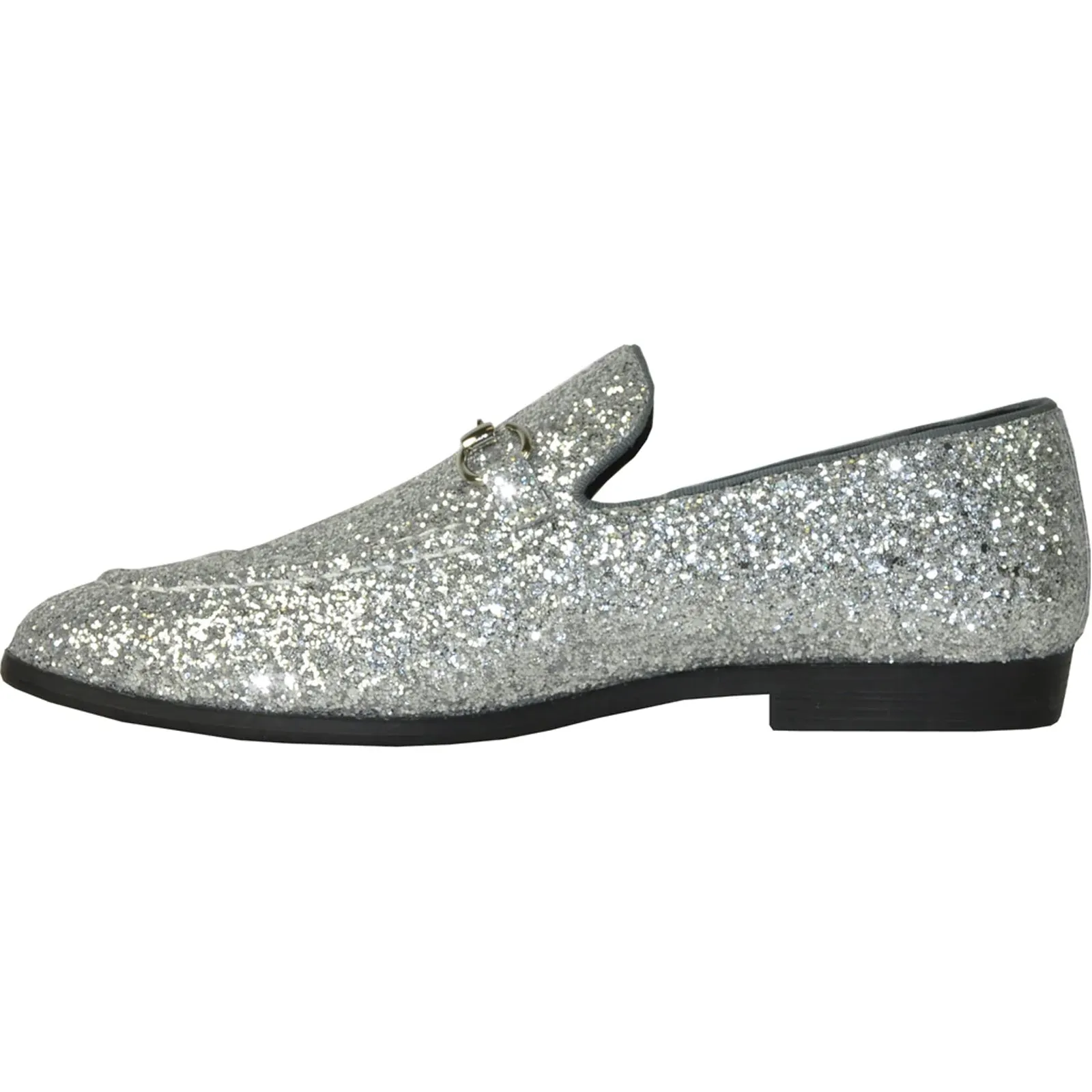 Mens Modern Glitter Sequin Prom Tuxedo Loafer in Silver Grey