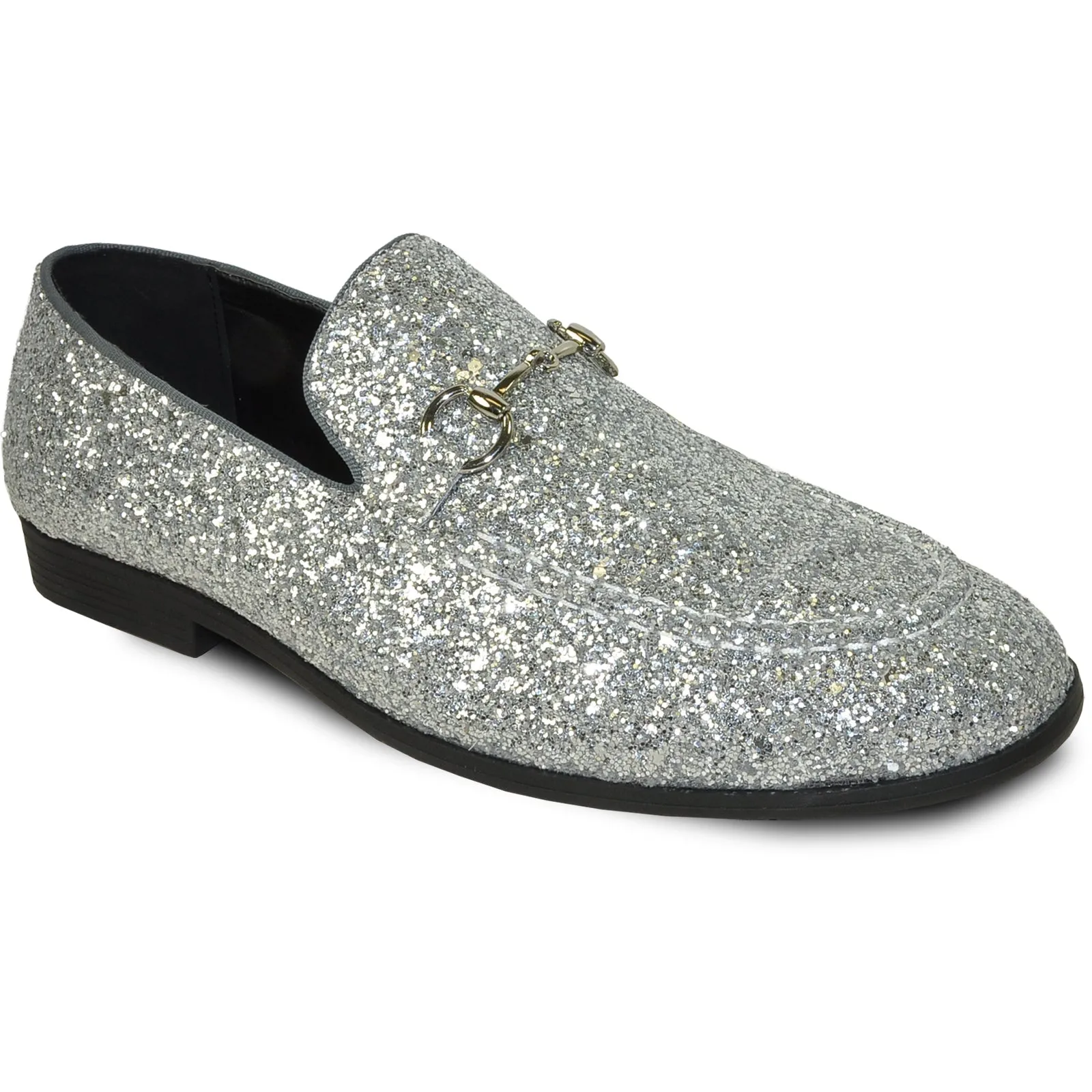 Mens Modern Glitter Sequin Prom Tuxedo Loafer in Silver Grey