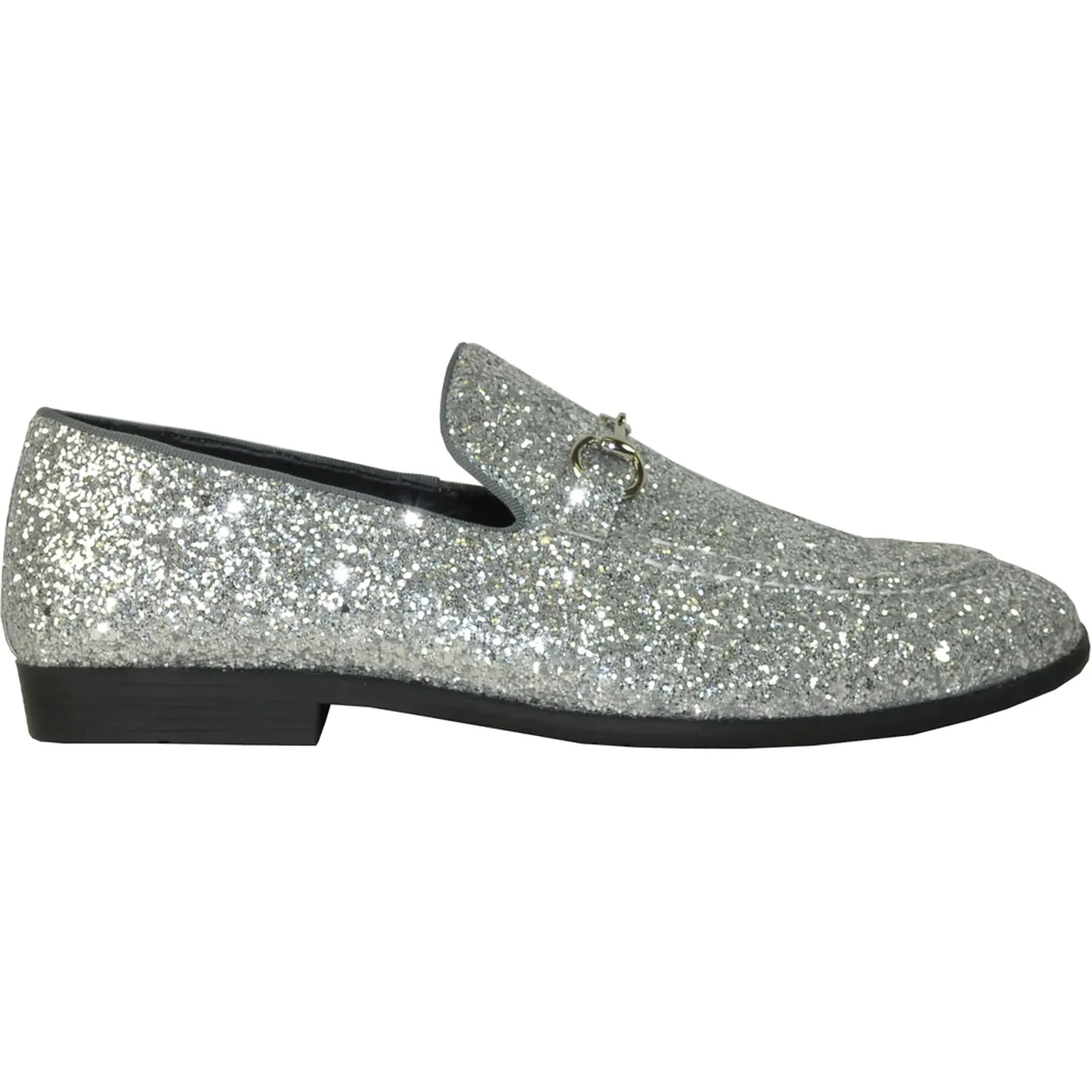 Mens Modern Glitter Sequin Prom Tuxedo Loafer in Silver Grey