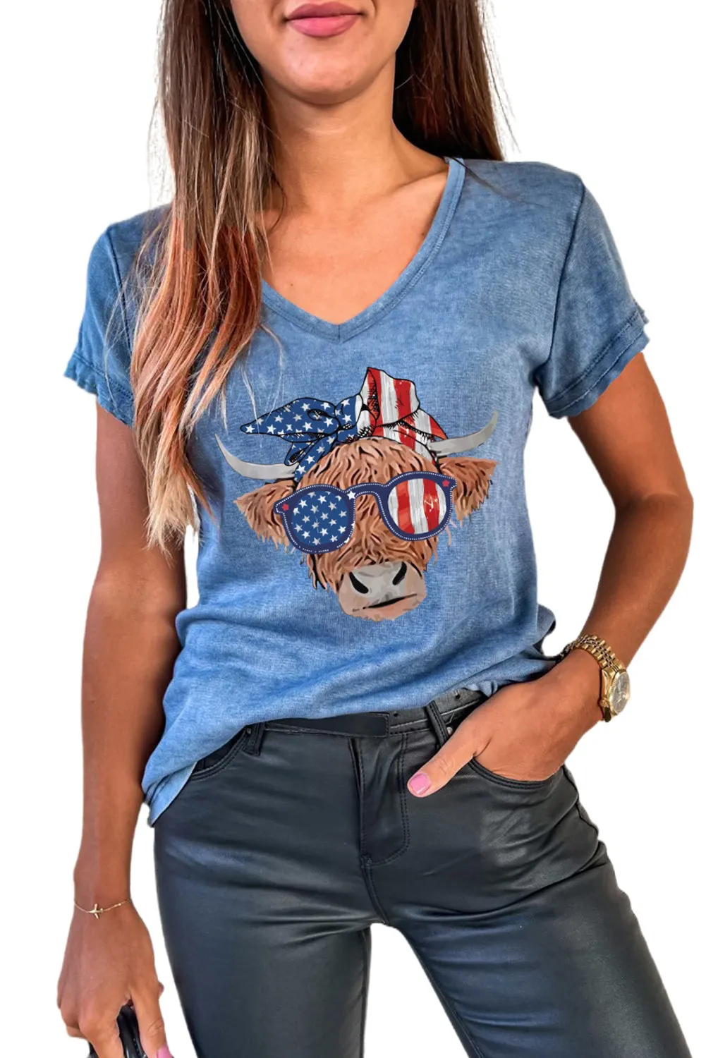 Mineral Washed V Neck Short Sleeve T Shirt