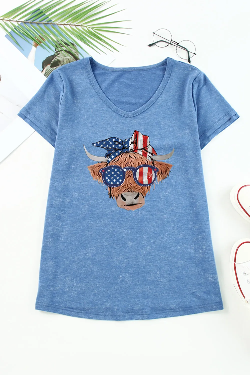 Mineral Washed V Neck Short Sleeve T Shirt
