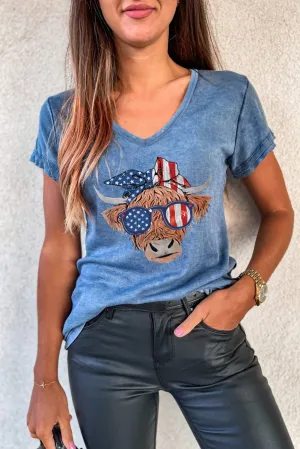 Mineral Washed V Neck Short Sleeve T Shirt