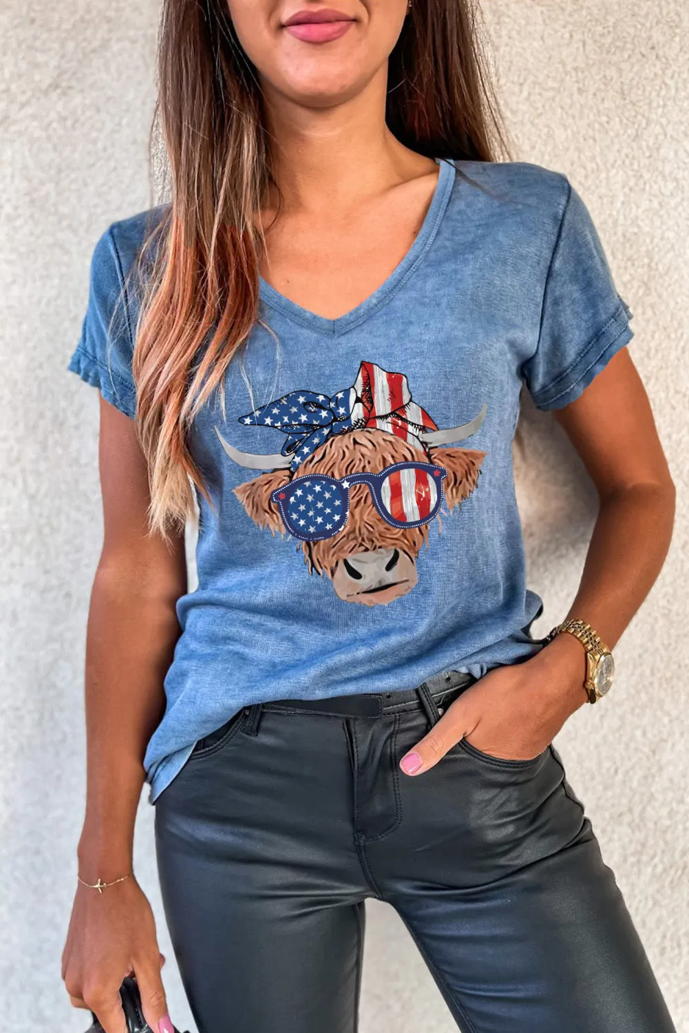 Mineral Washed V Neck Short Sleeve T Shirt