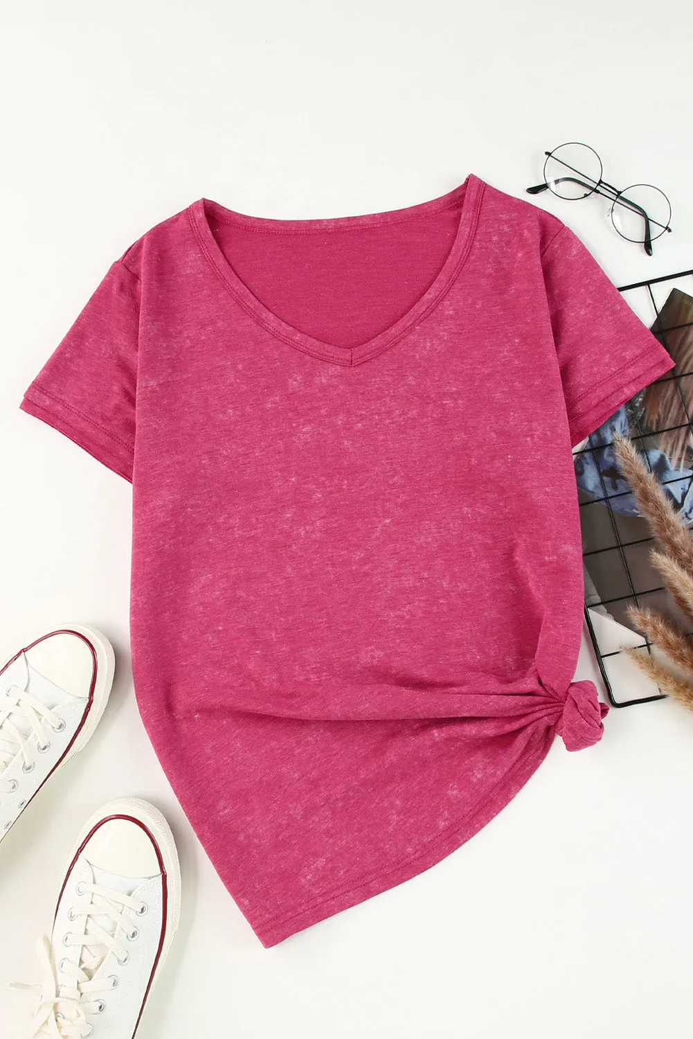 Mineral Washed V Neck Short Sleeve T Shirt